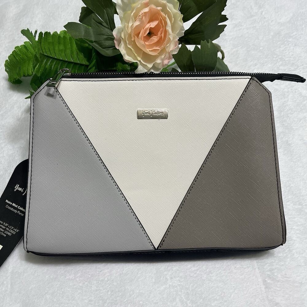 Yani J’adore Women’s Crossbody Purse Block Geometric Bag Silver White Grey NWT